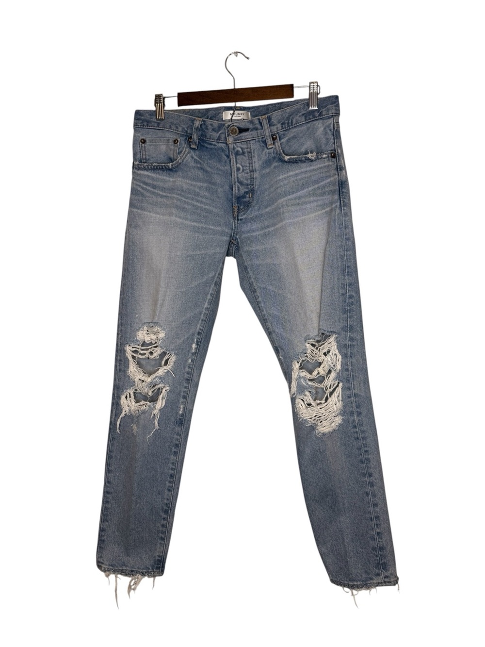 Moussy Vintage Straight Distressed Light Wash Jeans Size 28